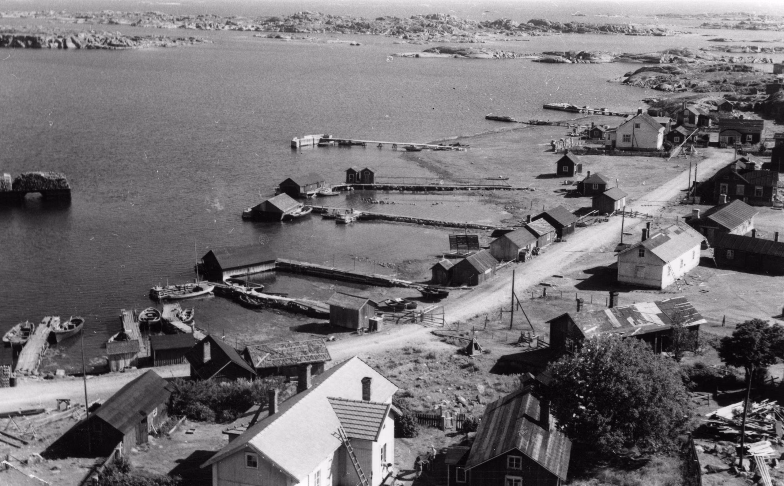 View of the village to the east as seen from the lighthouse in the 1940s or 1950s.